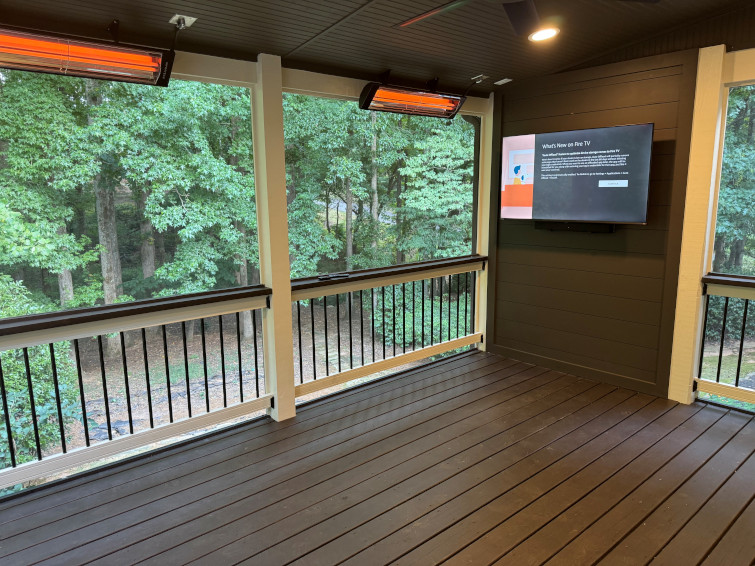 Heaters and TV added to screened in porch addition.